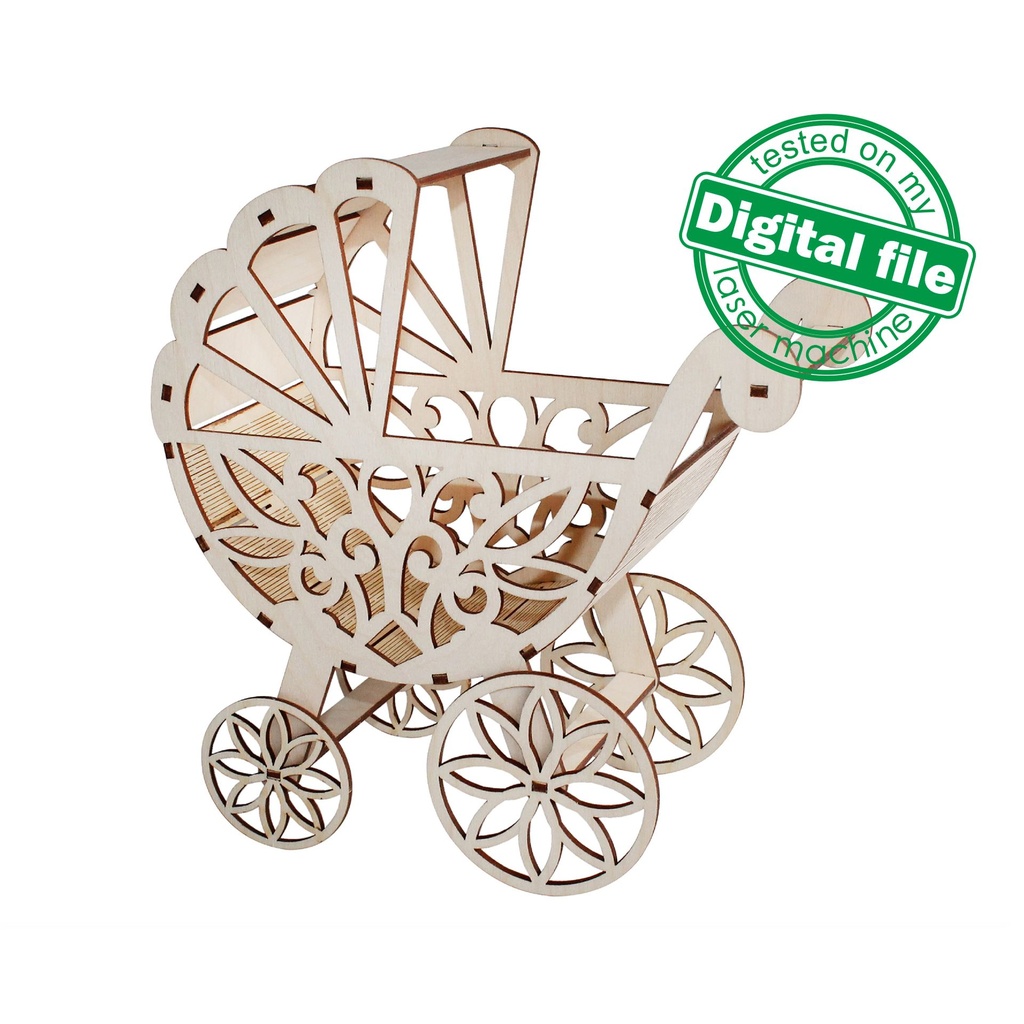 DXF, SVG files for laser Miniature baby doll carriage stroller, gift box, Baby Shower, Storage Box, Glowforge, Material 1/8'' (3.2 mm)