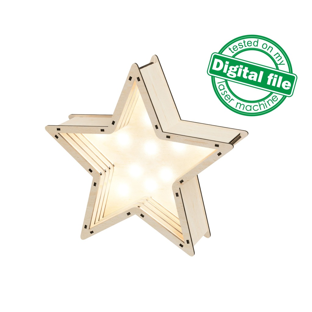 DXF, SVG files for laser, DIY Marquee Star Light, Lightbox, Shadow Box, Template, Glowforge, Material thickness 1/8 inch (3.2 mm)