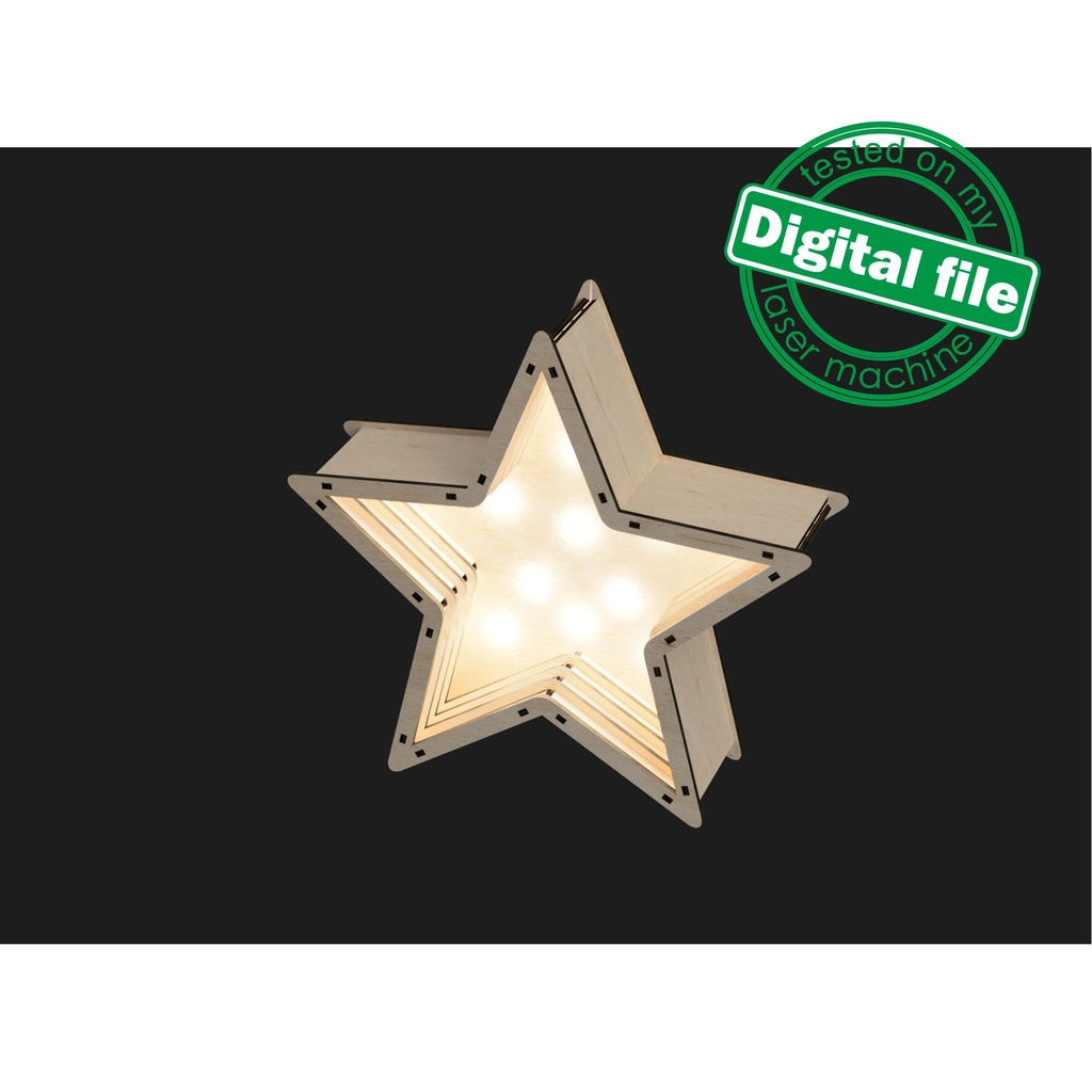 DXF, SVG files for laser, DIY Marquee Star Light, Lightbox, Shadow Box, Template, Glowforge, Material thickness 1/8 inch (3.2 mm)