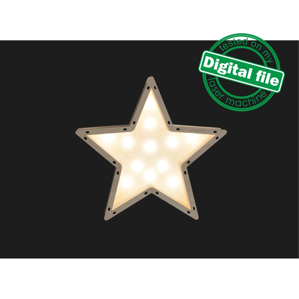 DXF, SVG files for laser, DIY Marquee Star Light, Lightbox, Shadow Box, Template, Glowforge, Material thickness 1/8 inch (3.2 mm)