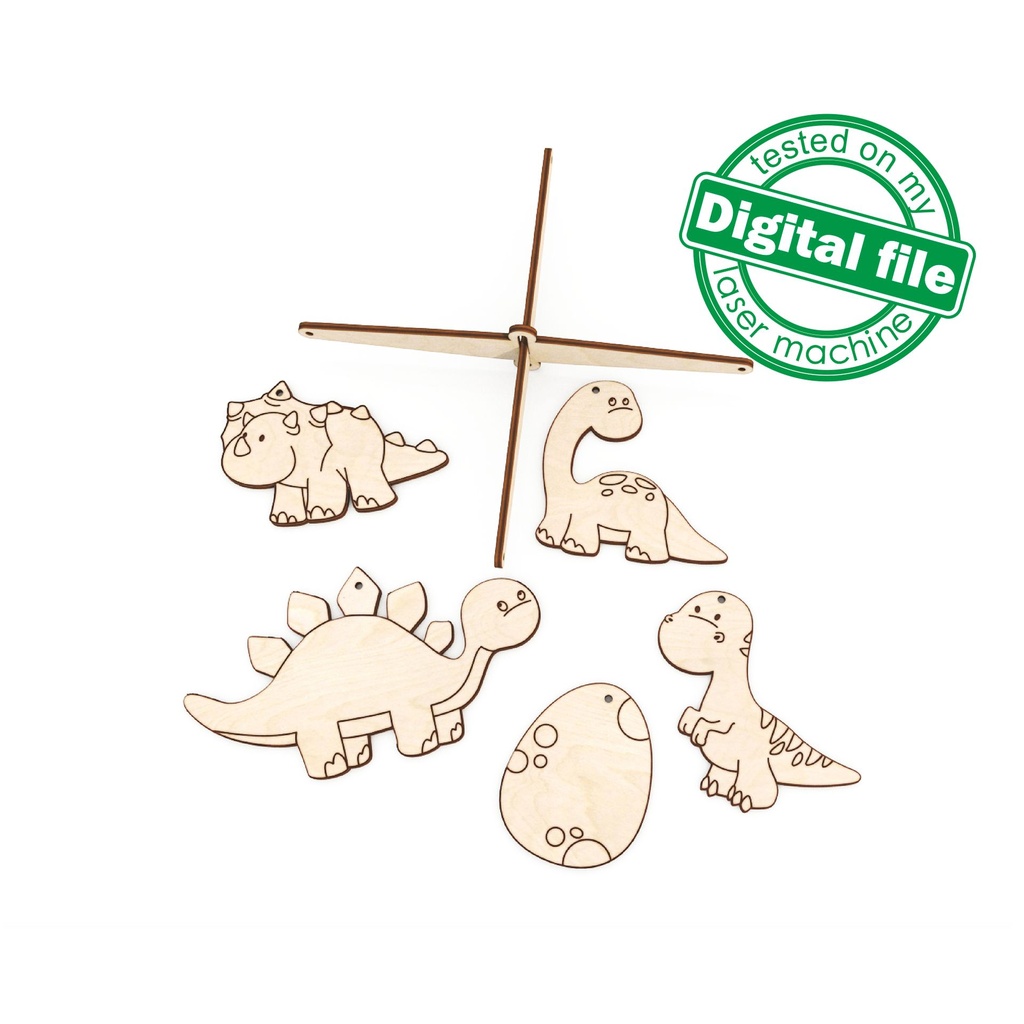 DXF, SVG files for laser baby mobile, Paint your own Dinos Nursery decor, Ready to paint, Kids craft and activity, Material 1/8'' (3.2 mm)