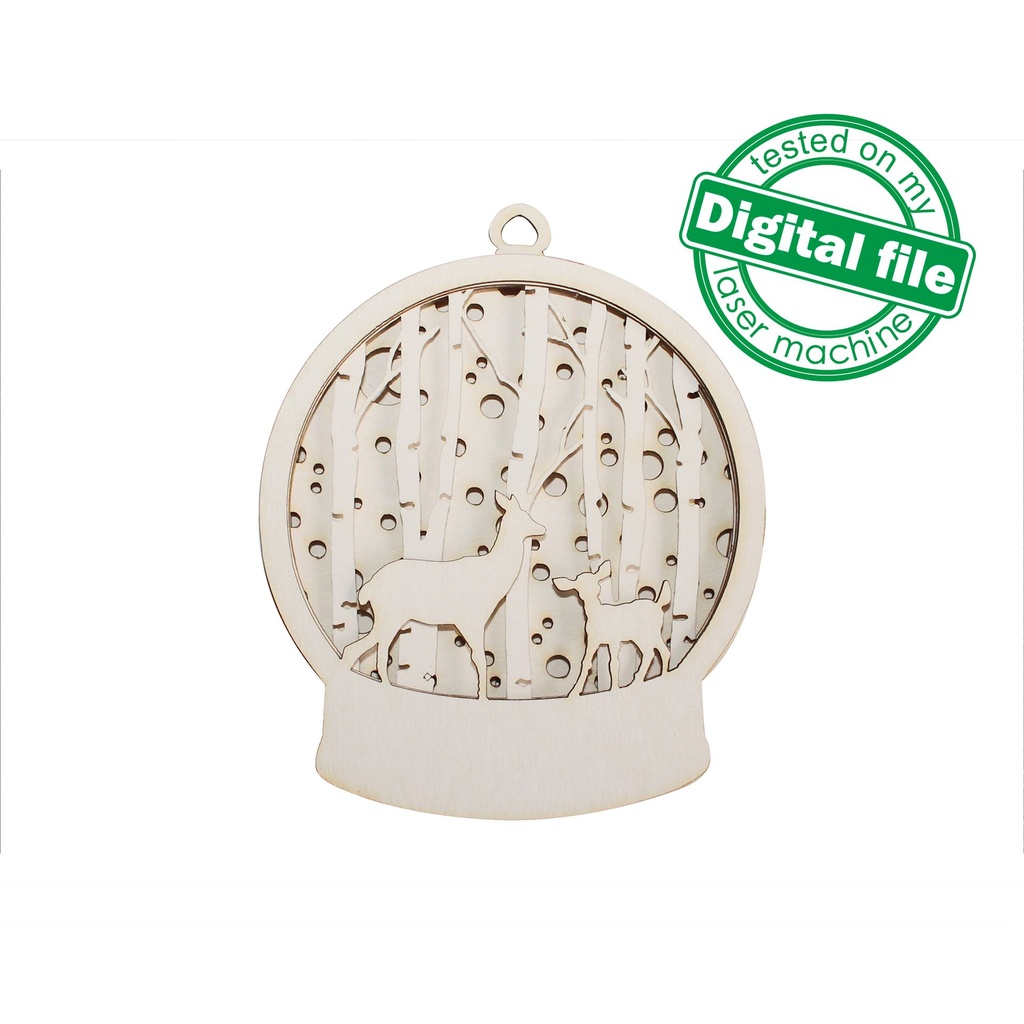 DXF, SVG files for laser Light-Up Christmas Ornament, Deer, Winter forest, Starry sky, Glowforge, Layered pattern, personal engraving