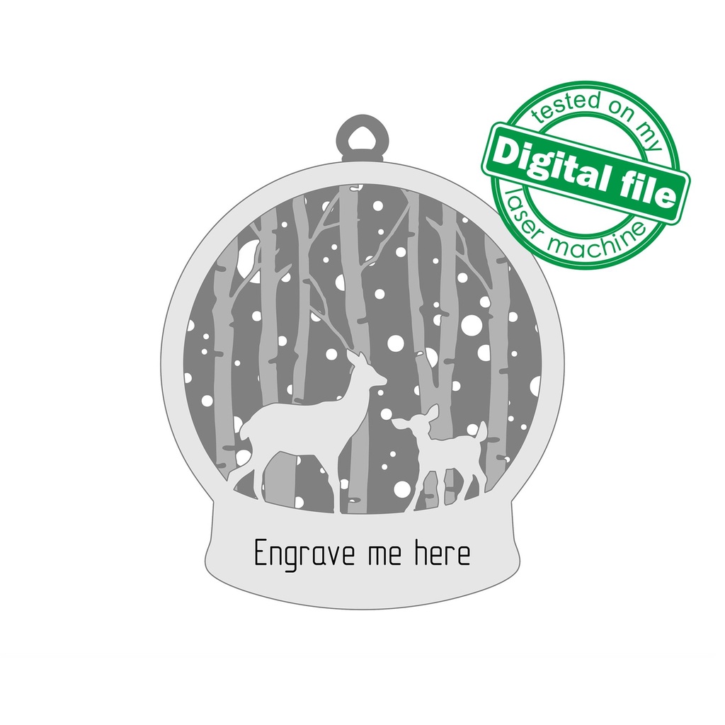 DXF, SVG files for laser Light-Up Christmas Ornament, Deer, Winter forest, Starry sky, Glowforge, Layered pattern, personal engraving