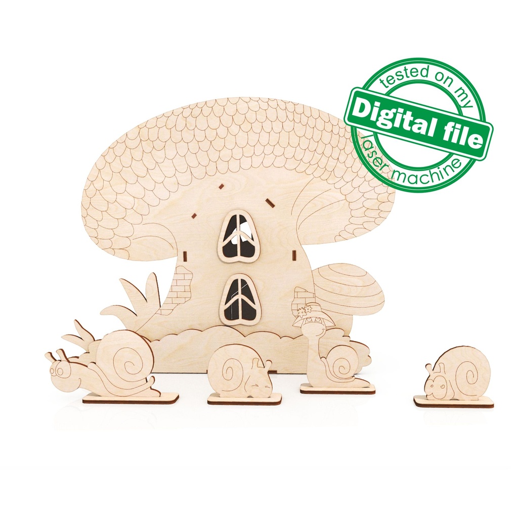 DXF, SVG files for laser Mushroom and Snails Toy House, Nursery decor, Ready to paint, Kids craft and activity, Material 1/8'' (3.2 mm)