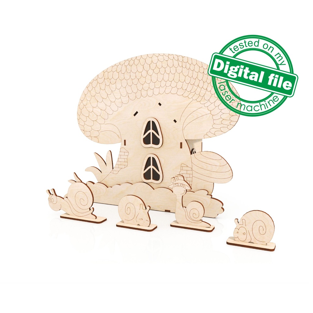 DXF, SVG files for laser Mushroom and Snails Toy House, Nursery decor, Ready to paint, Kids craft and activity, Material 1/8'' (3.2 mm)