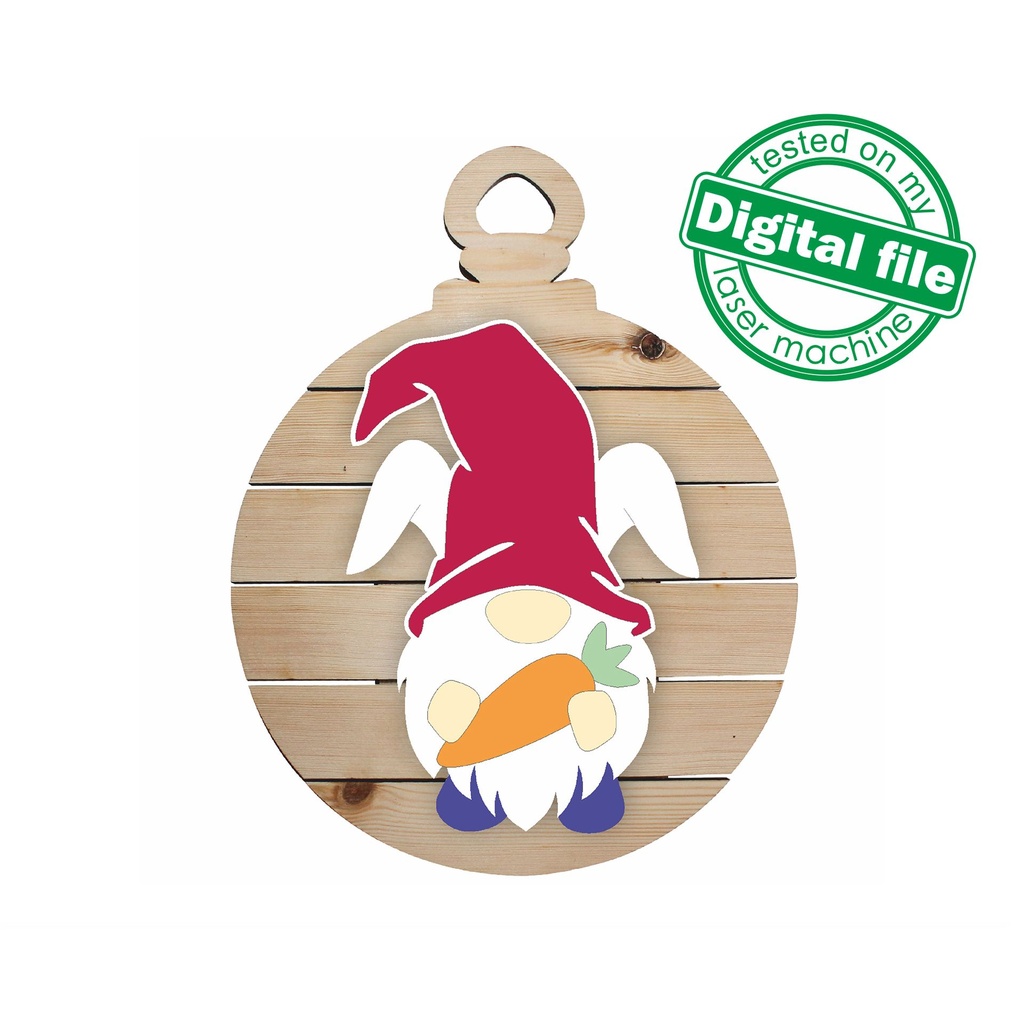 DXF, SVG files for laser Interchangeable Round Wood Sign Easter gnome with bunny ears, Cutout, Shape, Paint by Line, door hanger template