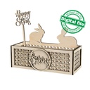 DXF, SVG files for laser Easter box egg stand Bunny, rattan pattern, 2 different designs, for fruit, treats, bread, interchangeable panel