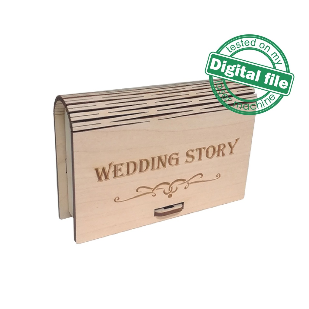 DXF, SVG files for laser Gift Book Box for flash card Wedding store, living hinge, flexible plywood, Glowforge, Material 1/8'' (3.2 mm)