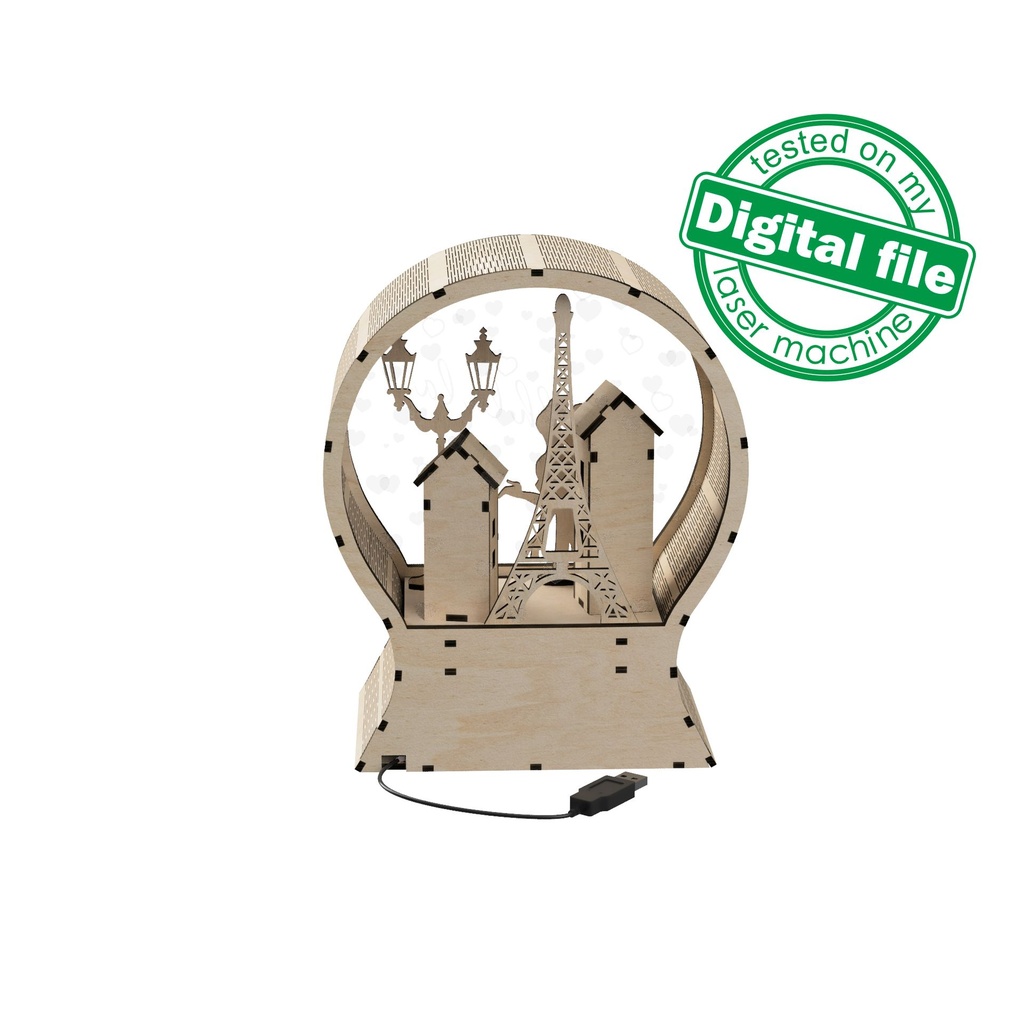 DXF files for laser Big snow globe "Paris" Vector projects for Glowforge, svg Files, Commercial use, smart rgb led strip, Plywood or MDF 3mm