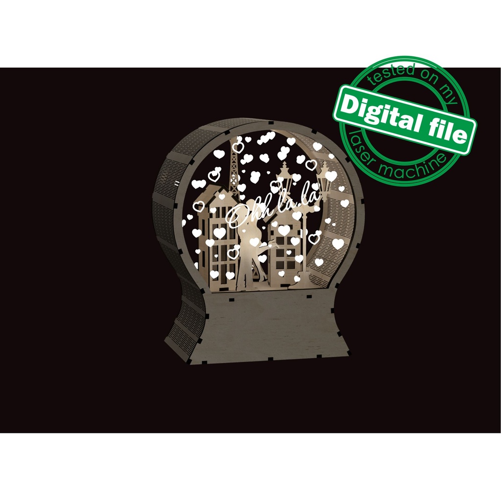 DXF files for laser Big snow globe "Paris" Vector projects for Glowforge, svg Files, Commercial use, smart rgb led strip, Plywood or MDF 3mm