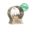 DXF, SVG files for laser Light Up Snow Globe Happy Camping, forest, trailer, Engraved acrylic glass, snow-capped mountains, Christmas decor