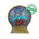 DXF, SVG files for laser Light Up Snow Globe Happy Camping, forest, trailer, Engraved acrylic glass, snow-capped mountains, Christmas decor