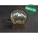 DXF, SVG files for laser Light Up Snow Globe Happy Camping, forest, trailer, Engraved acrylic glass, snow-capped mountains, Christmas decor