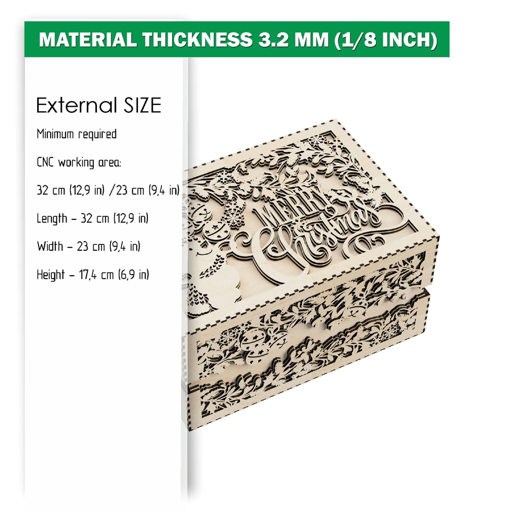 DXF, SVG files for laser Multilayered Big box Merry Christmas, Christmas eve, Gift, Storage Box, Glowforge, Material 1/8'' (3.2 mm)