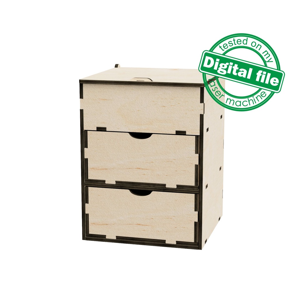 DXF, SVG files for laser Tiny Chest of Drawers, Small box with 2 drawers, desk top storage, tool organization ideas, Jewelry box