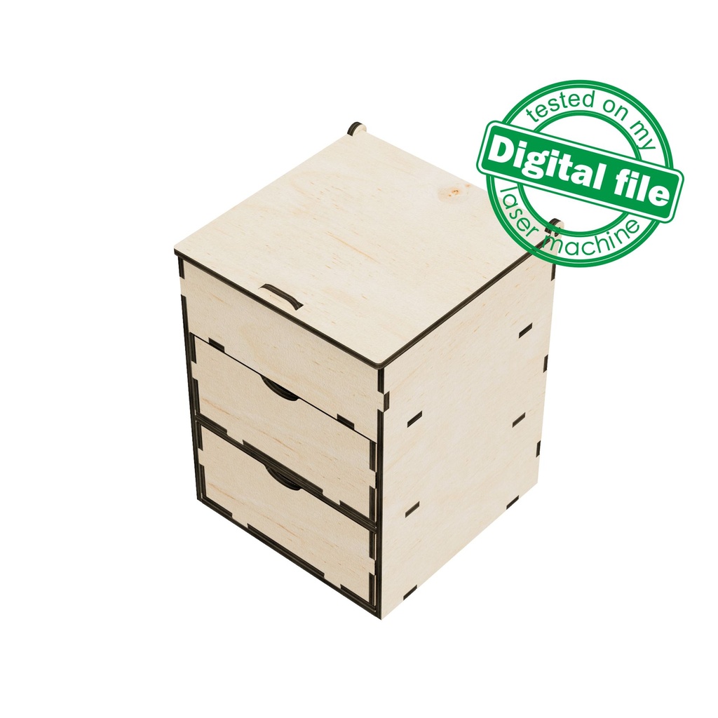 DXF, SVG files for laser Tiny Chest of Drawers, Small box with 2 drawers, desk top storage, tool organization ideas, Jewelry box