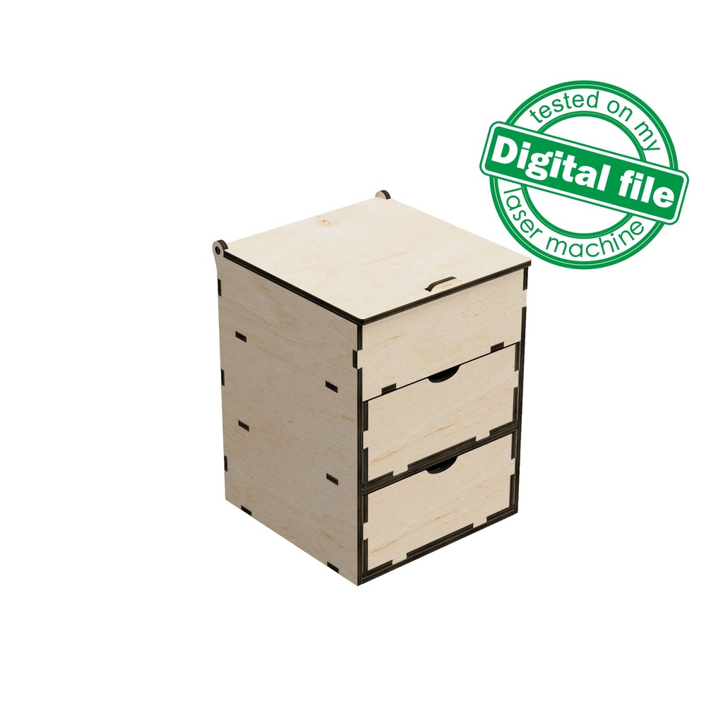 DXF, SVG files for laser Tiny Chest of Drawers, Small box with 2 drawers, desk top storage, tool organization ideas, Jewelry box