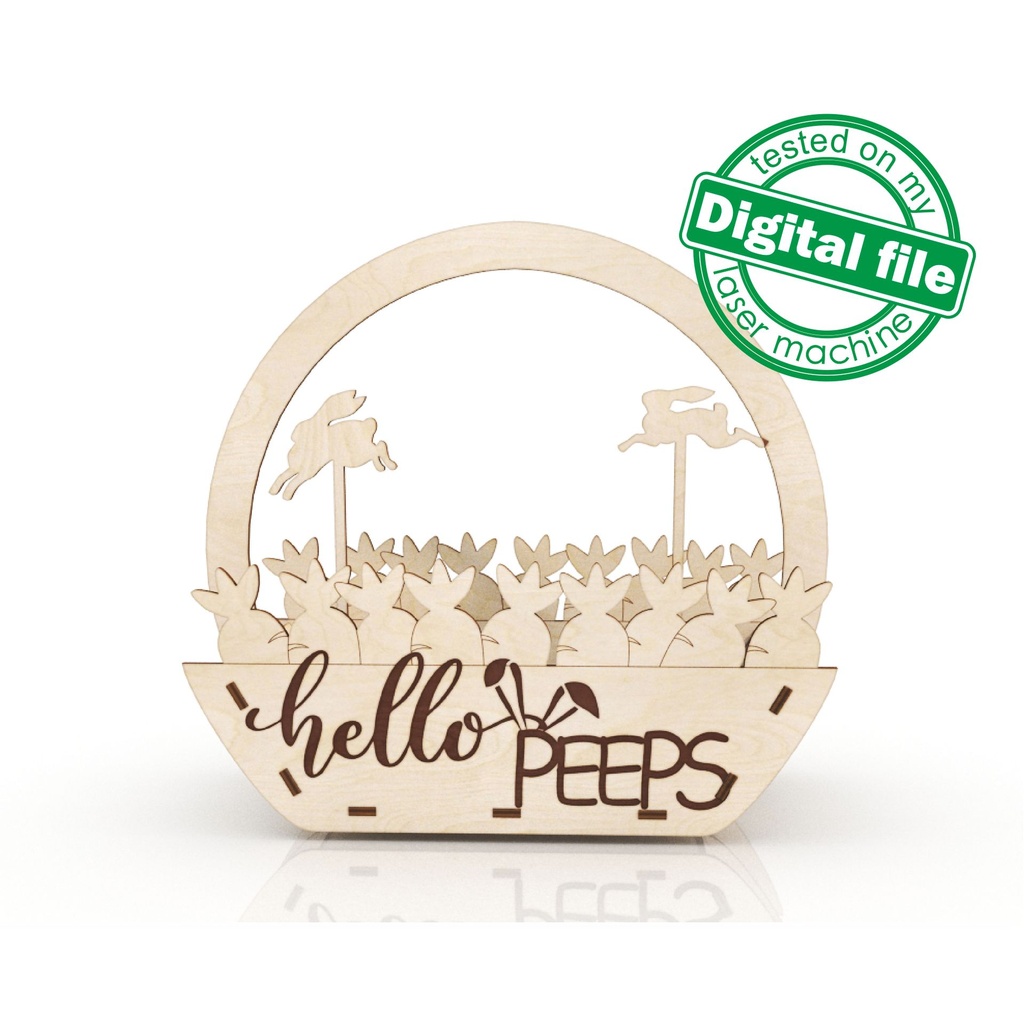 DXF, SVG files for laser Easter basket Hello peeps, Funny Bunny, Vector project, Glowforge, Material thickness 1/8 inch (3.2 mm)