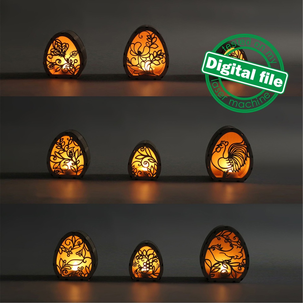 DXF, SVG files for laser Big Set of 9 Easter Candle holders, Folk Art Eggs, Glowforge, Material thickness 1/8 inch (3.2 mm)