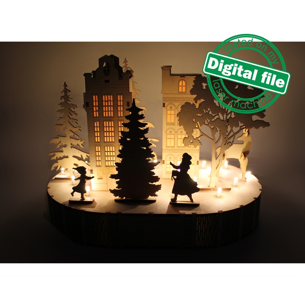 DXF, SVG files for laser Christmas Village, Super Big Set, Bundle of 59 pieces, Winter Scene, Glowforge, Plywood or MDF 3.2 mm