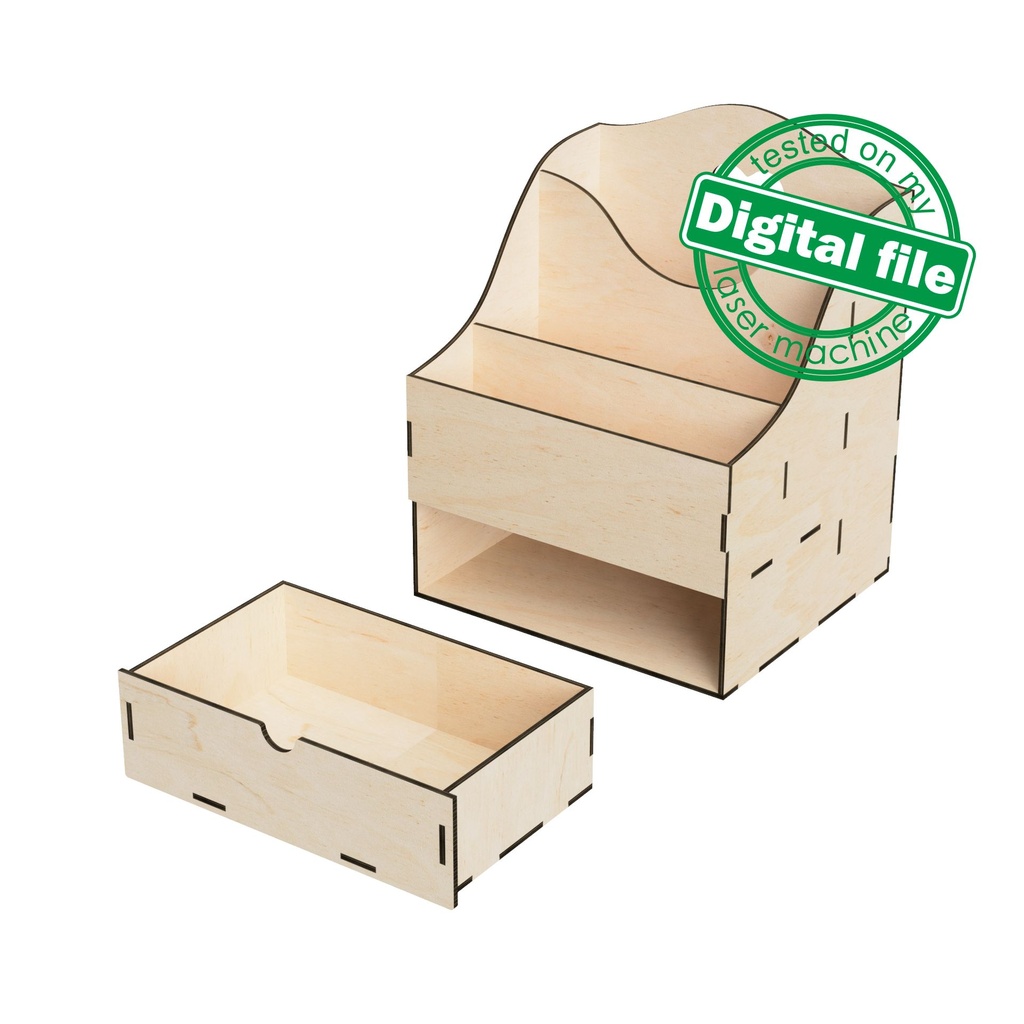 DXF, SVG Files for Laser Desktop Organizer Box, Drawer Storage, Display for Craft Tools, Paper, Magazine, Material 1/8"(3.2mm)