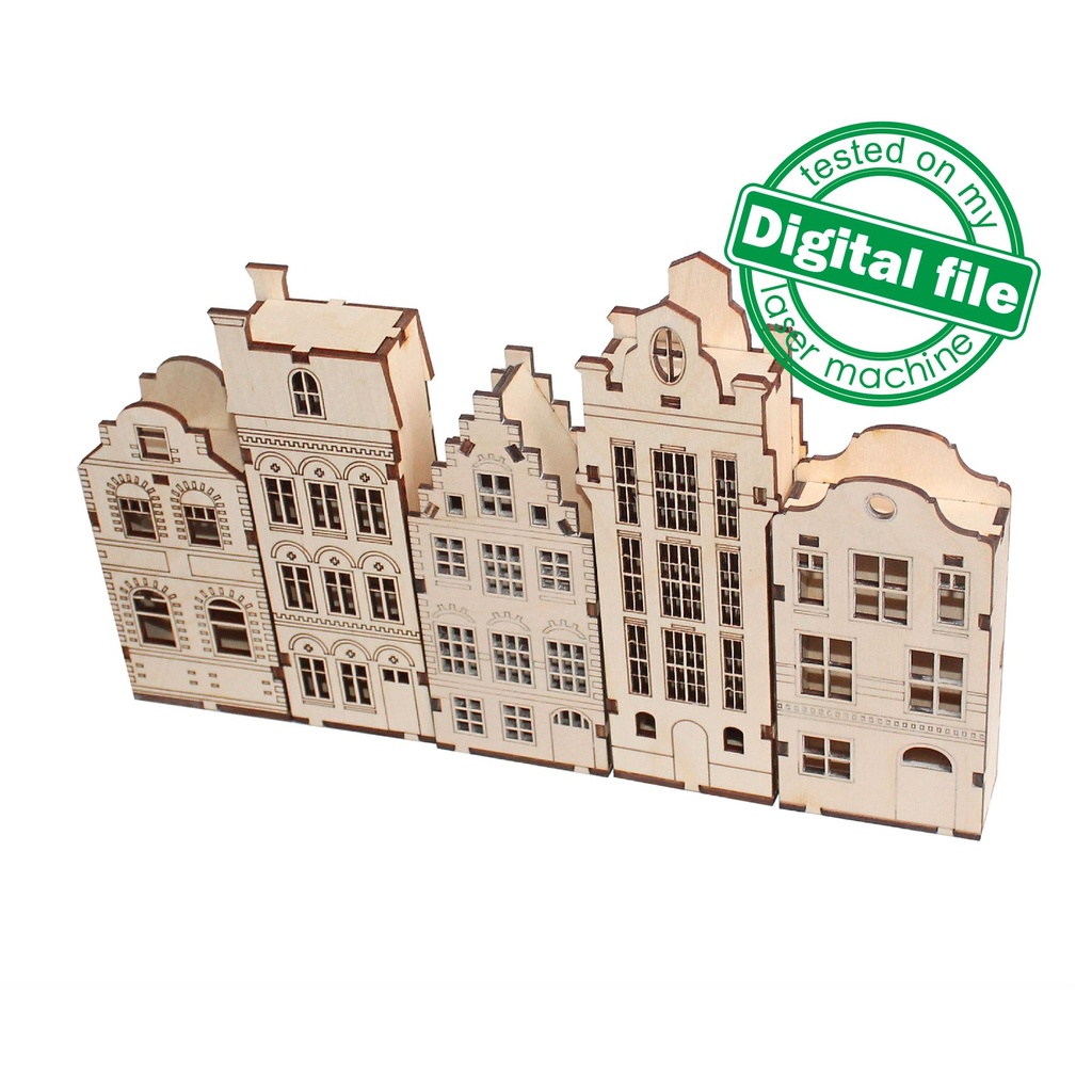DXF file for laser Advent calendar 24 or 31 days wiyh the numbers and the city scape, svg Files, Glowforge, Plywood or MDF 3 mm