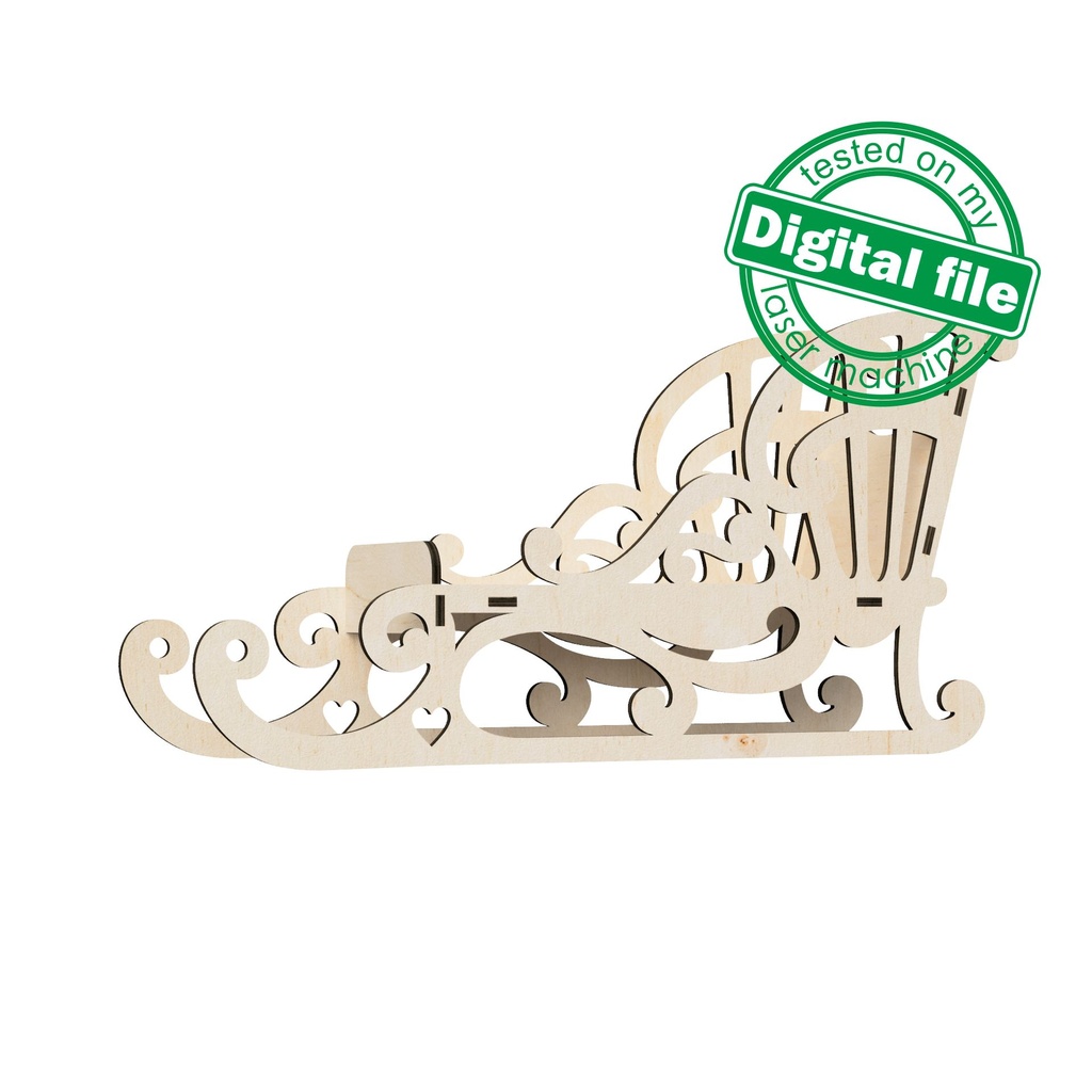 DXF, SVG files for laser Christmas Openwork decorative sleigh, Candy bar, Glowforge, Material thickness 3.2 mm