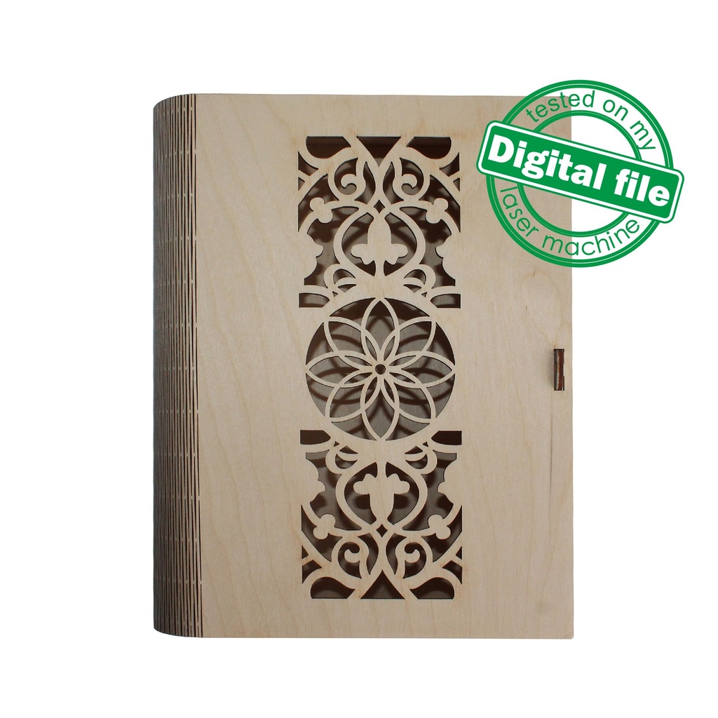 DXF, SVG files for laser Gift Book Oriental pattern, living hinge, flexible plywood, Glowforge, Material thickness 1/8 inch (3.2 mm)
