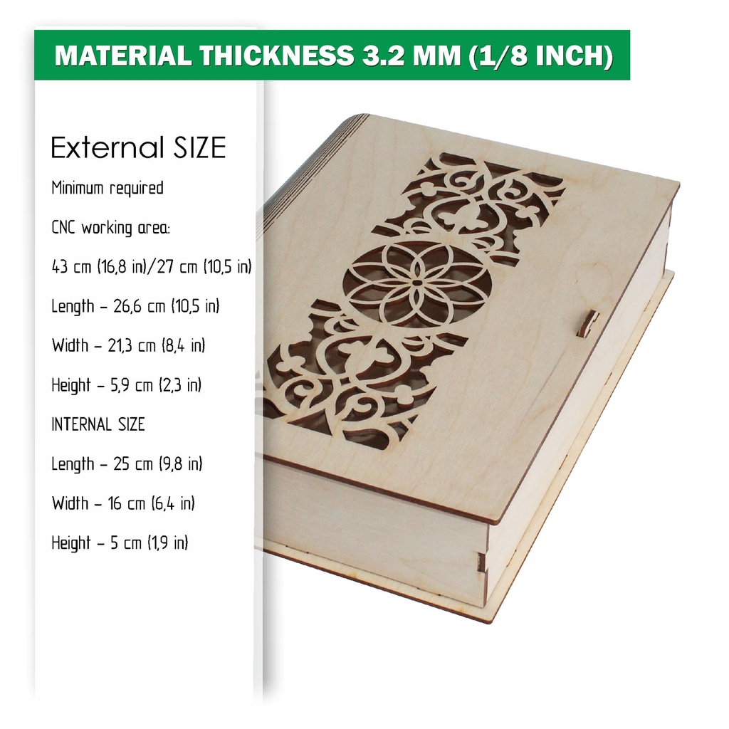 DXF, SVG files for laser Gift Book Oriental pattern, living hinge, flexible plywood, Glowforge, Material thickness 1/8 inch (3.2 mm)