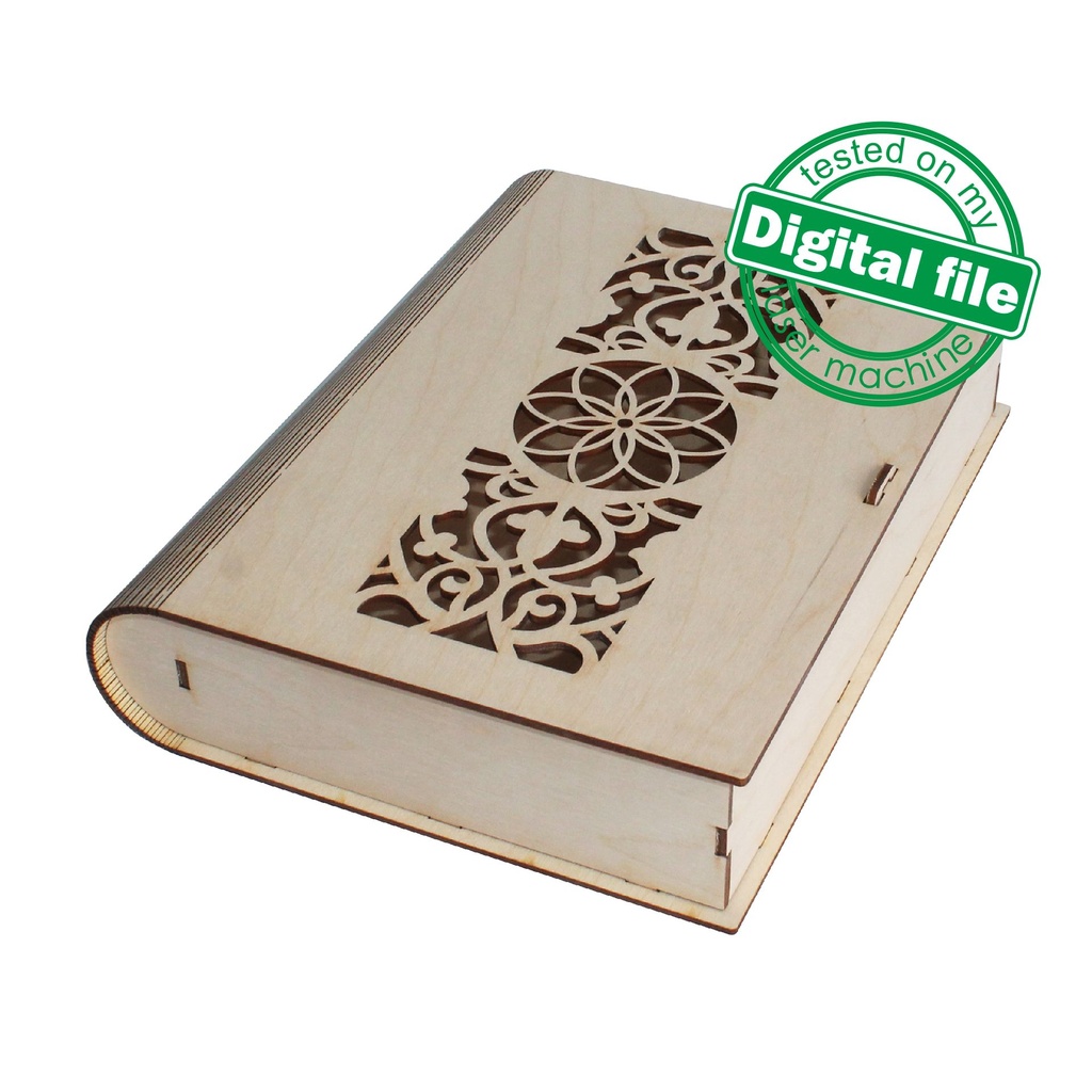 DXF, SVG files for laser Gift Book Oriental pattern, living hinge, flexible plywood, Glowforge, Material thickness 1/8 inch (3.2 mm)