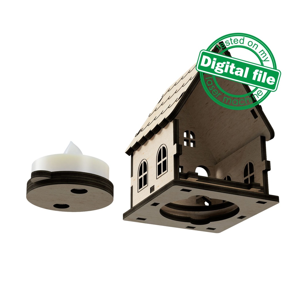 DXF, SVG files for laser Christmas Tea light house Snowman, Vector project, Glowforge, Material thickness 1/8 inch (3.2 mm)