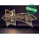 DXF, SVG files for laser Family deer in the forest, Layered wooden light box, Shadow box, Star of Bethlehem, Christmas, Winter decoration