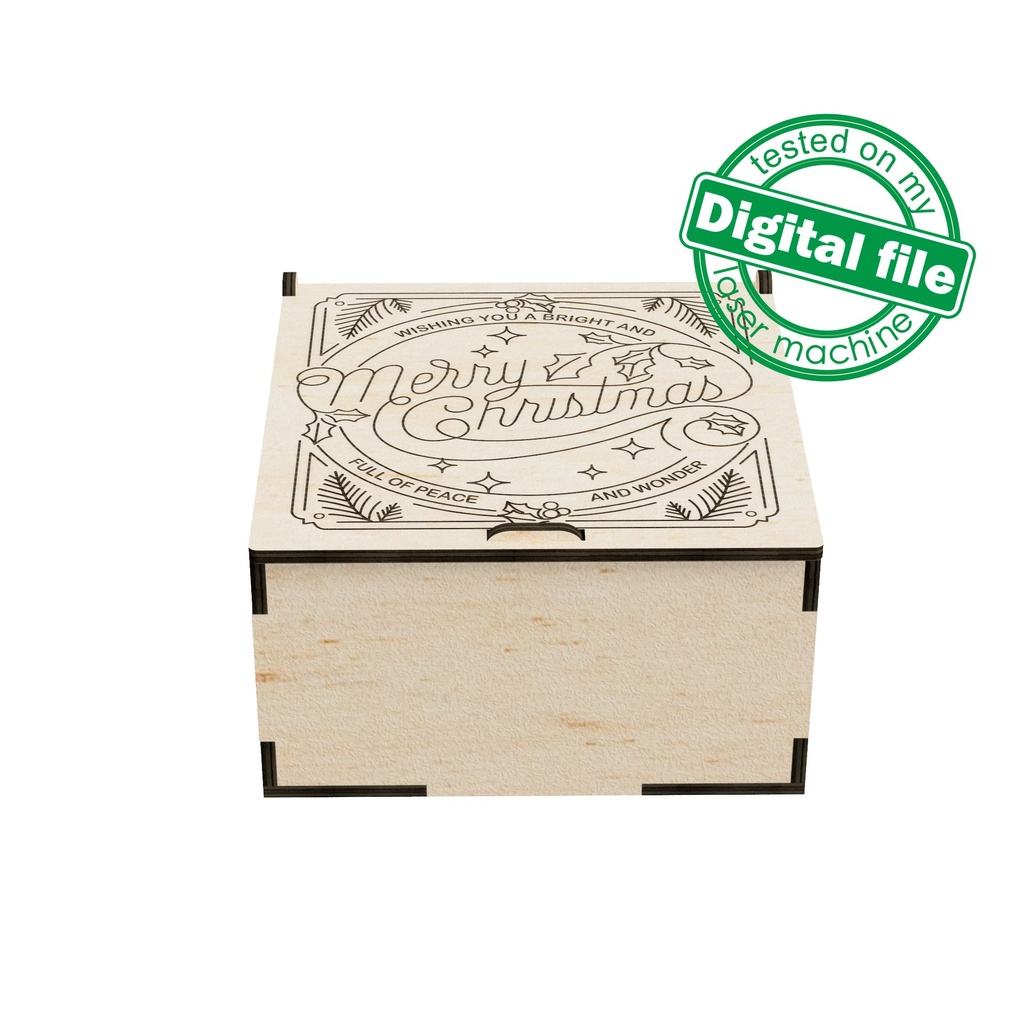 DXF, SVG files for laser Vintage Merry Christmas, Retro Christmas gift box, Engraved calligraphy, Glowforge, Material thickness 3.2 mm