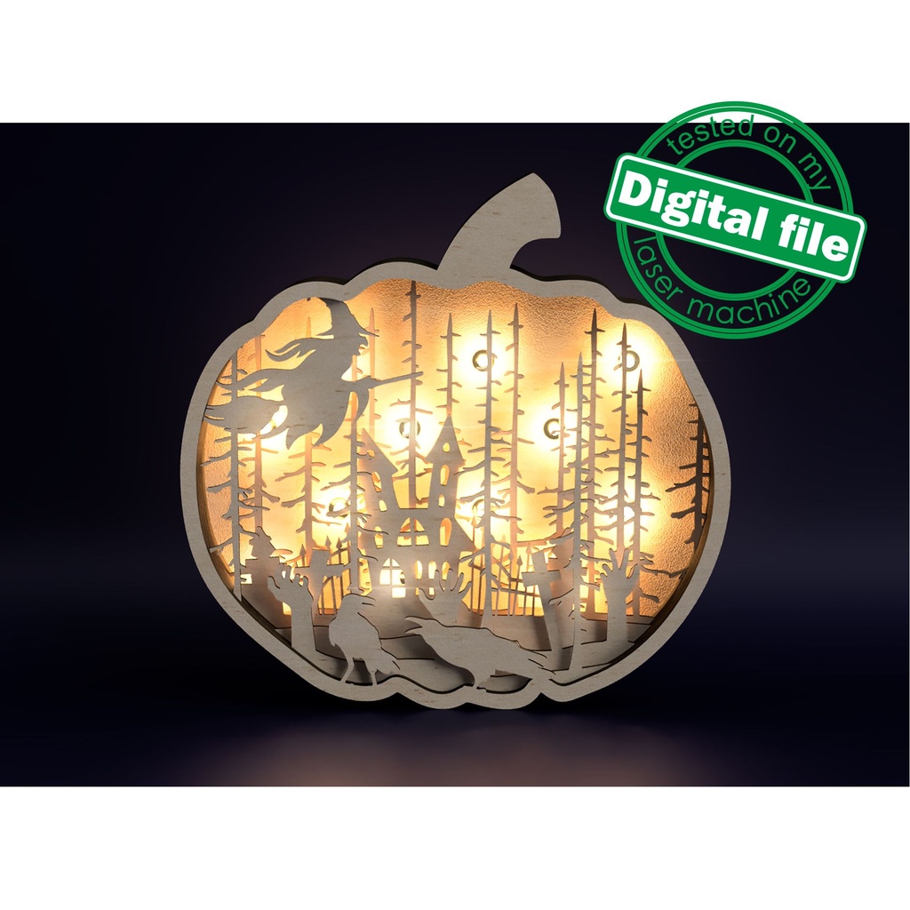 DXF, SVG files for laser Light Halloween Decor, Haunted House, Pumpkins, Scary Trees, Graveyard, Old Castle, Crow, Glowing moon (copy)