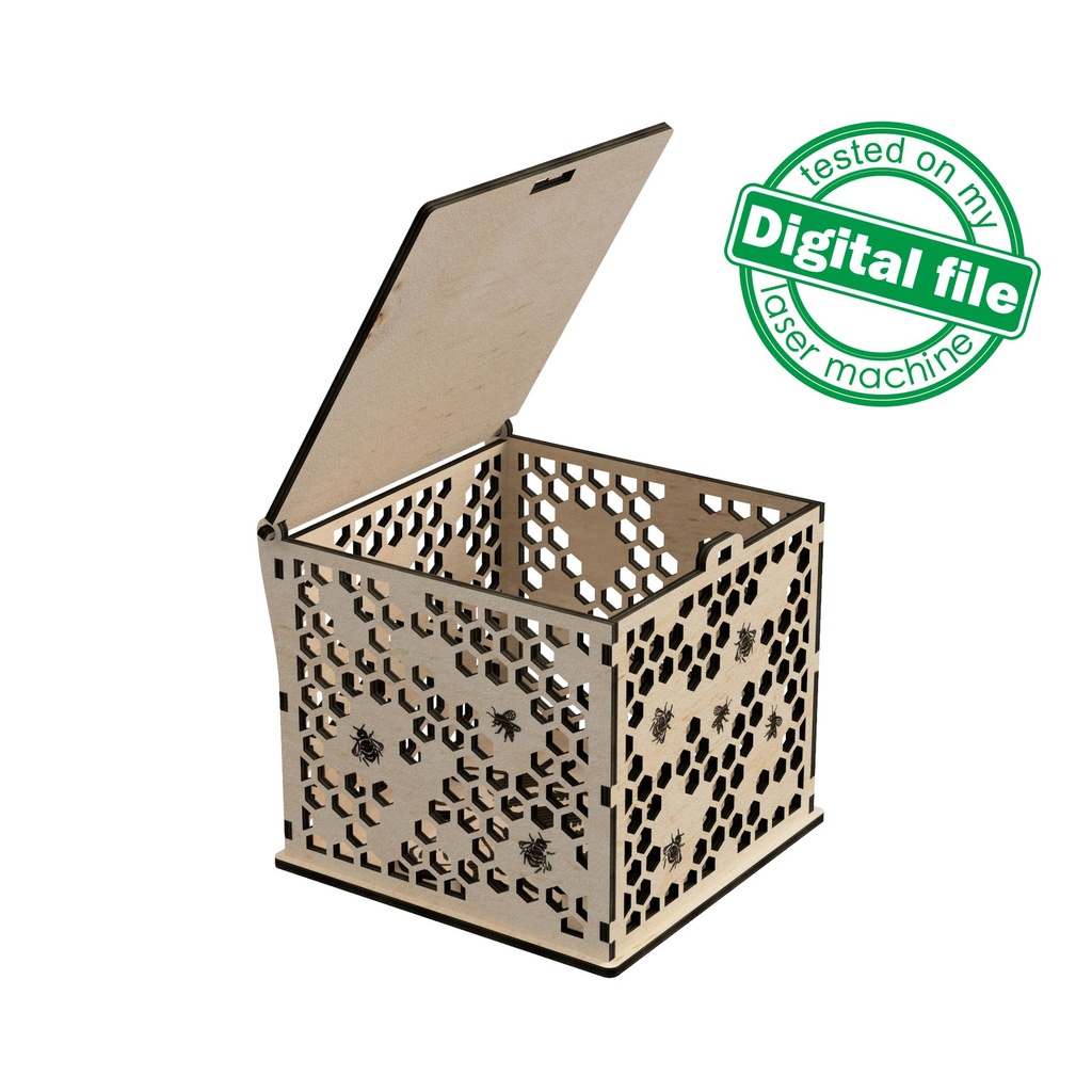 DXF, SVG files for laser Honey gift box Bee Happy, Gift box, souvenir, honey jar, bee honeycomb, engraving, Glowforge, Material 1/8'' (3 mm)