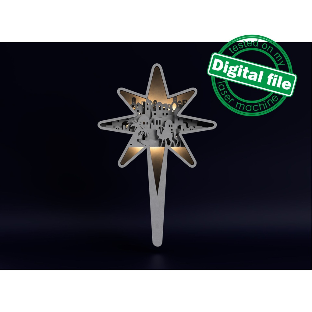 DXF, SVG files for laser Light Cross Bethlehem Star, Christmas Ornament, Glowforge, Layered Ornament pattern