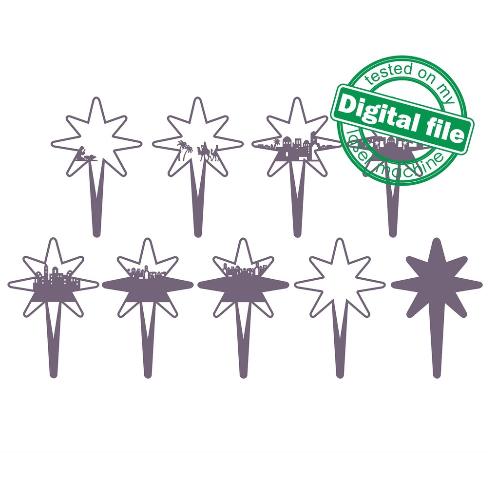 DXF, SVG files for laser Light Cross Bethlehem Star, Christmas Ornament, Glowforge, Layered Ornament pattern