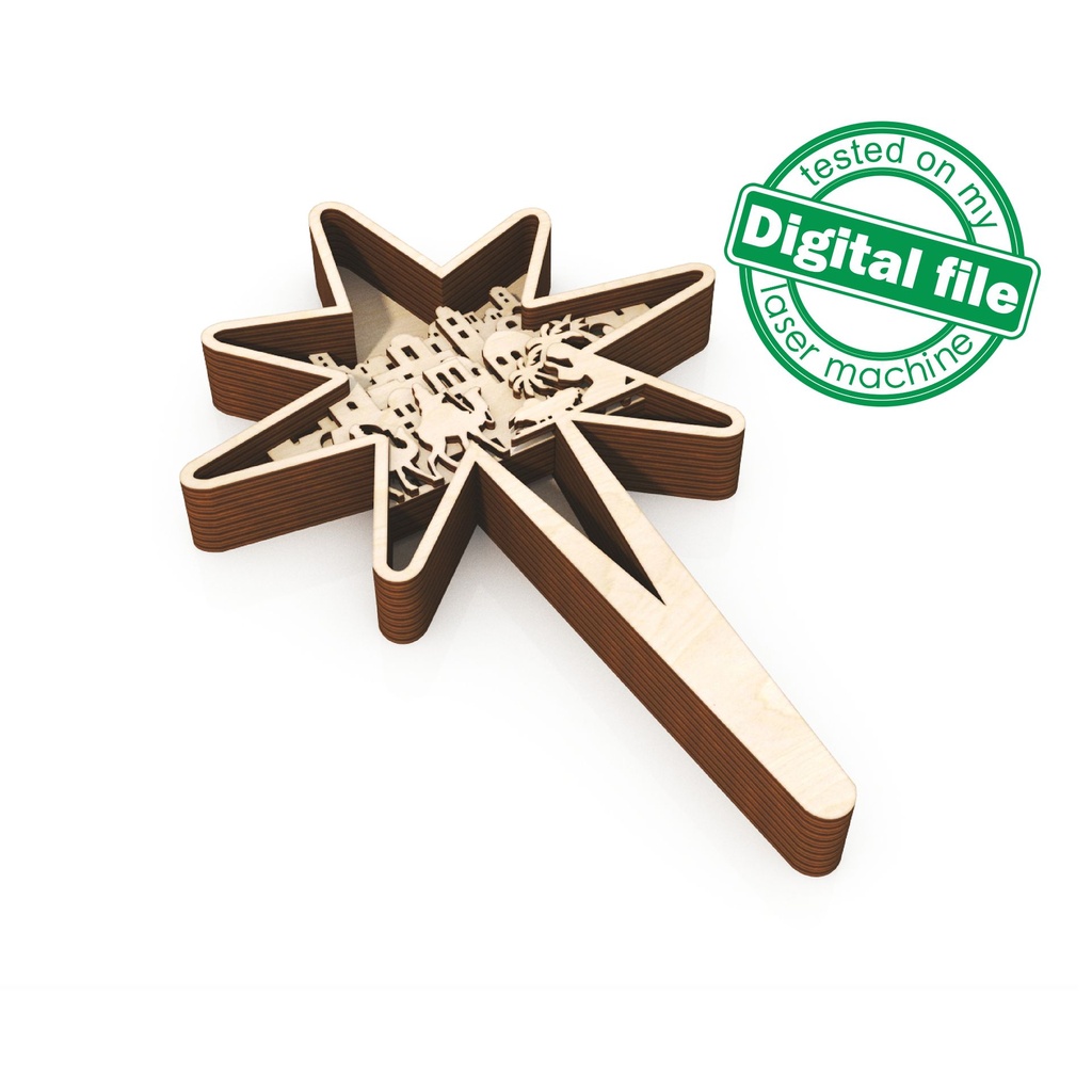 DXF, SVG files for laser Light Cross Bethlehem Star, Christmas Ornament, Glowforge, Layered Ornament pattern