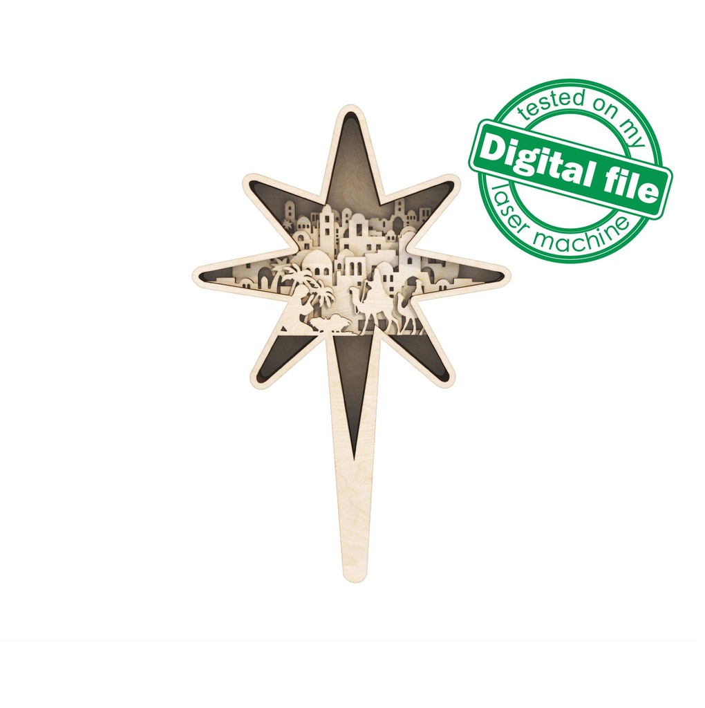 DXF, SVG files for laser Light Cross Bethlehem Star, Christmas Ornament, Glowforge, Layered Ornament pattern