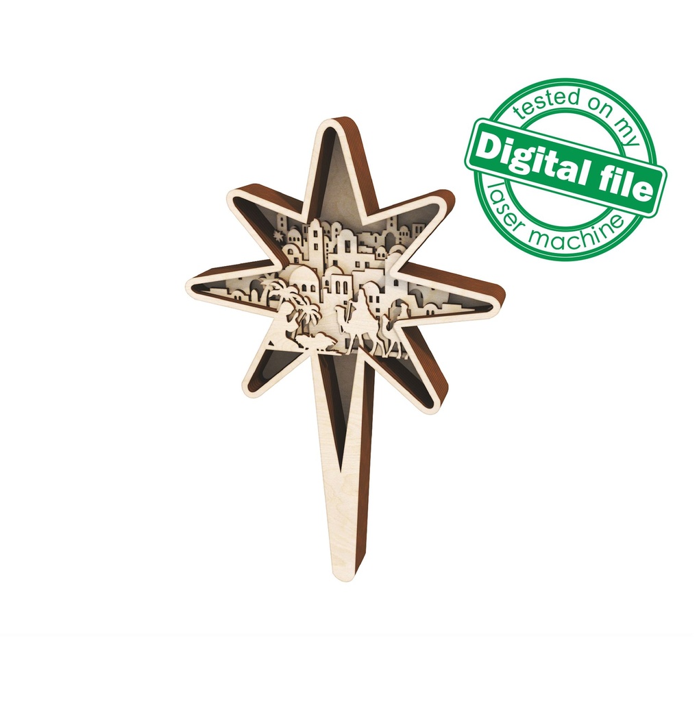 DXF, SVG files for laser Light Cross Bethlehem Star, Christmas Ornament, Glowforge, Layered Ornament pattern