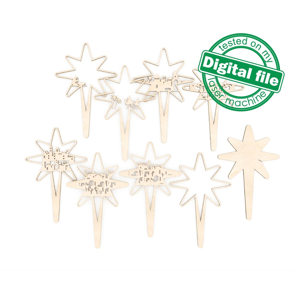 DXF, SVG files for laser Light Cross Bethlehem Star, Christmas Ornament, Glowforge, Layered Ornament pattern