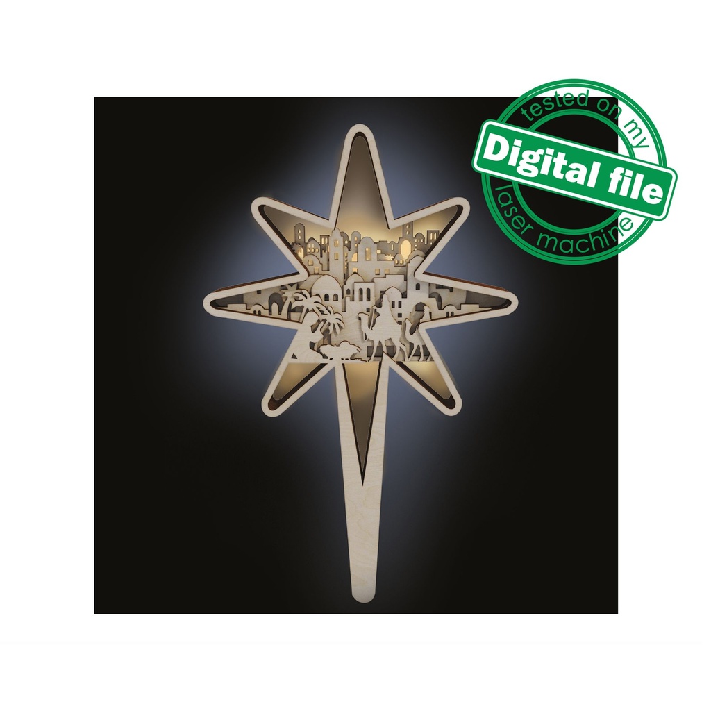 DXF, SVG files for laser Light Cross Bethlehem Star, Christmas Ornament, Glowforge, Layered Ornament pattern