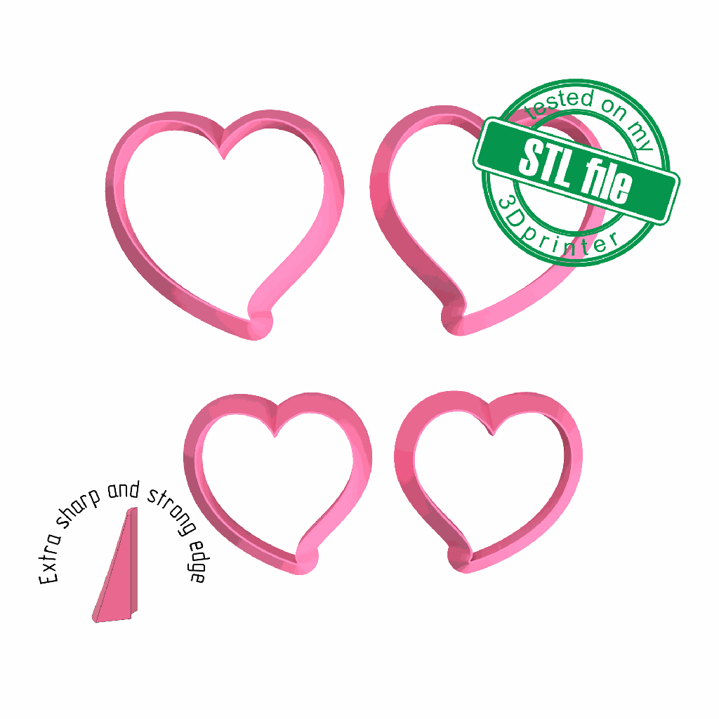 Love Combo # 9, Curved, Stylized, Abstract Heart, Digital STL File For 3D Printing, Polymer Clay Cutter, Earrings, 2 different designs