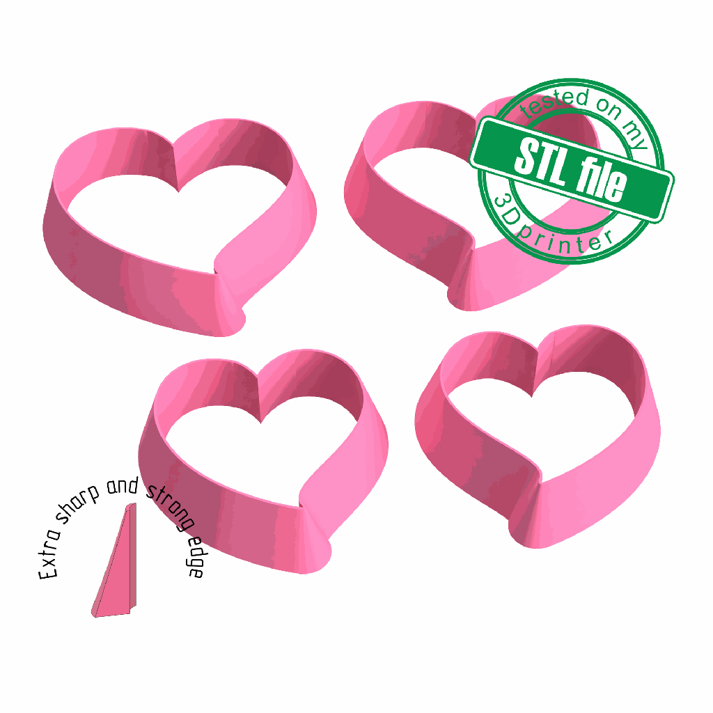 Love Combo # 9, Curved, Stylized, Abstract Heart, Digital STL File For 3D Printing, Polymer Clay Cutter, Earrings, 2 different designs