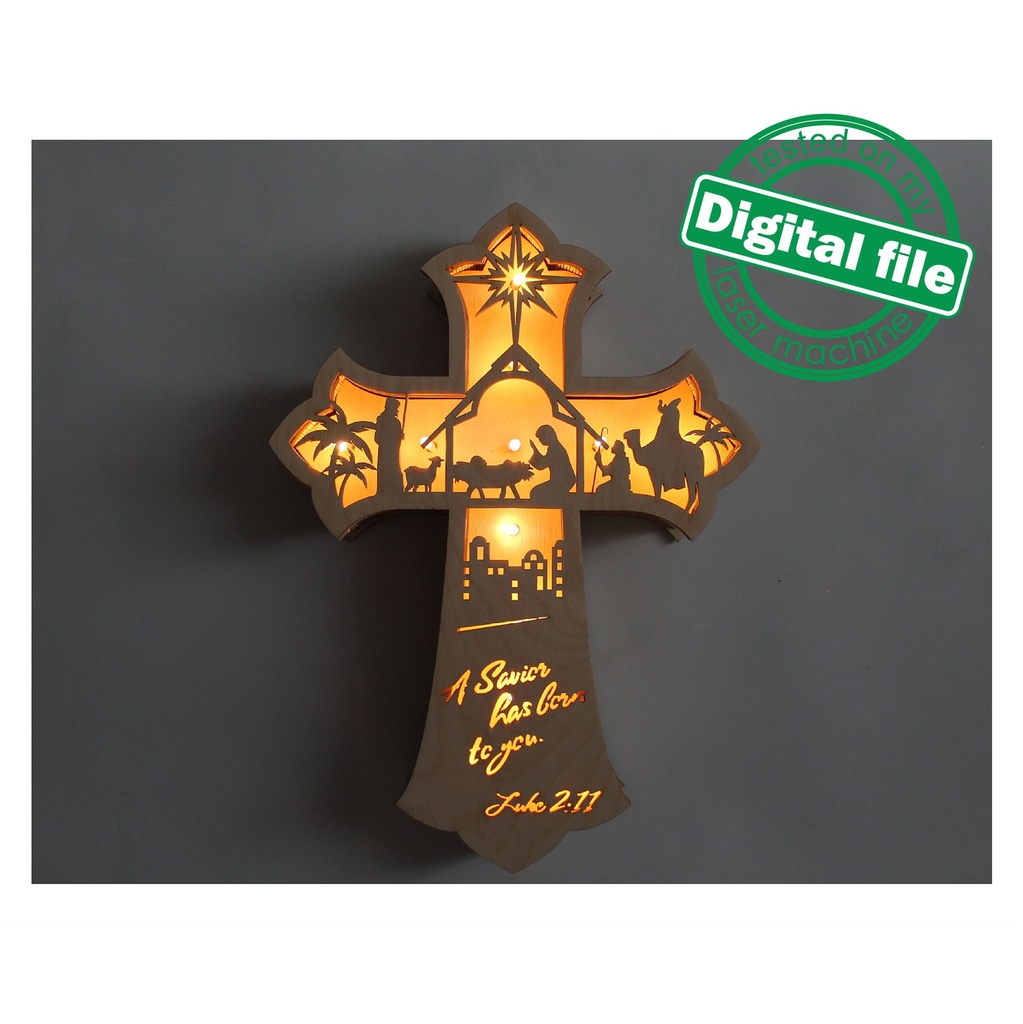 DXF, SVG files for laser Light Cross A Savior has born to you, Vector project, Glowforge, Material thickness 1/8 inch (3.2 mm)