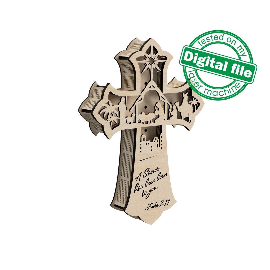 DXF, SVG files for laser Light Cross A Savior has born to you, Vector project, Glowforge, Material thickness 1/8 inch (3.2 mm)