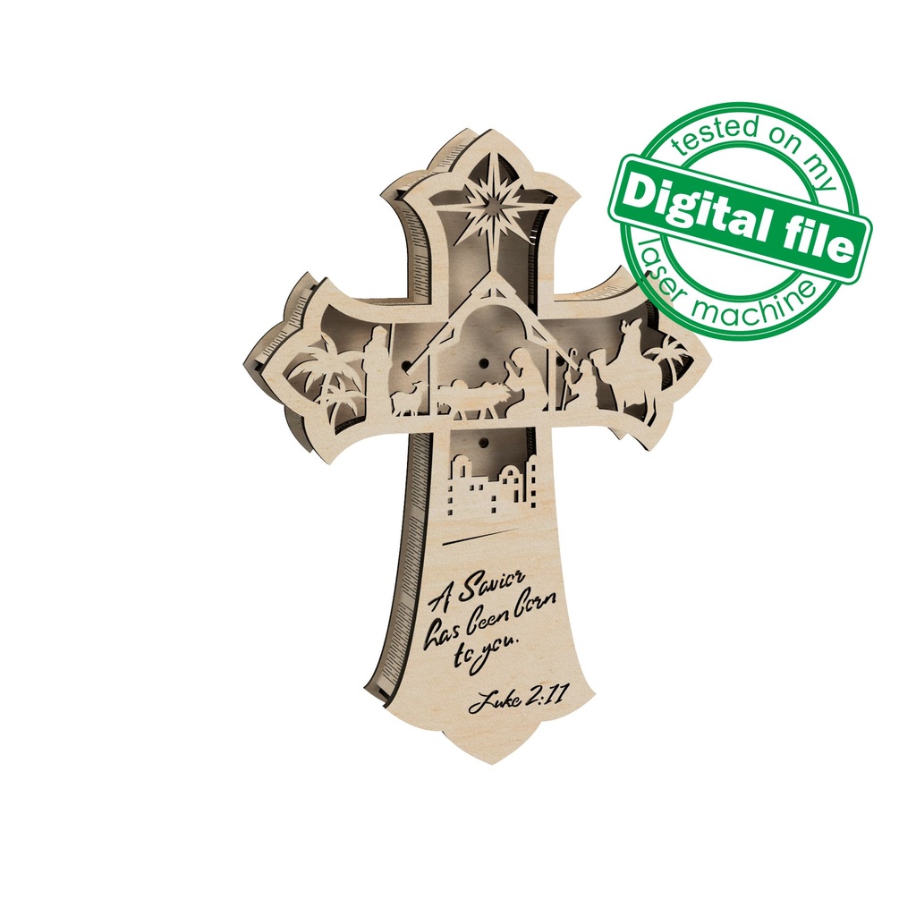 DXF, SVG files for laser Light Cross A Savior has born to you, Vector project, Glowforge, Material thickness 1/8 inch (3.2 mm)