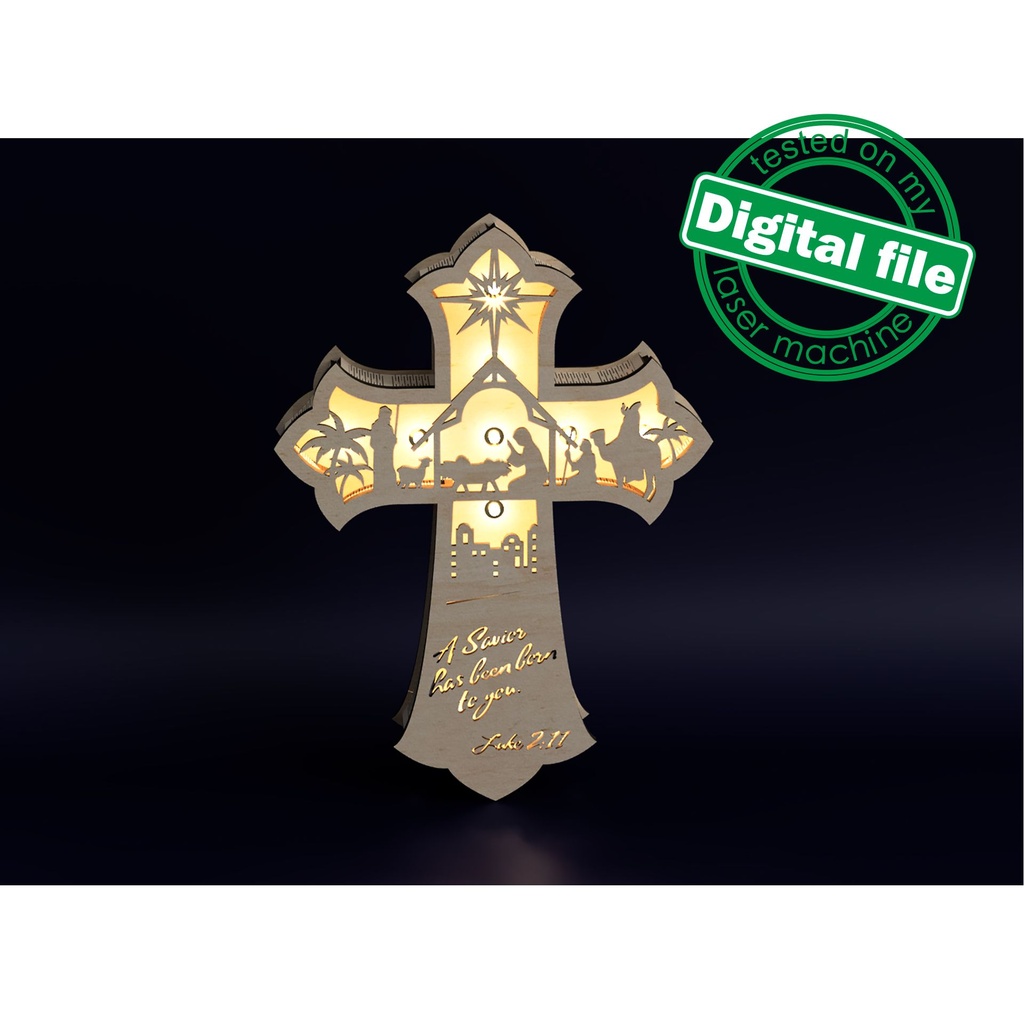 DXF, SVG files for laser Light Cross A Savior has born to you, Vector project, Glowforge, Material thickness 1/8 inch (3.2 mm)