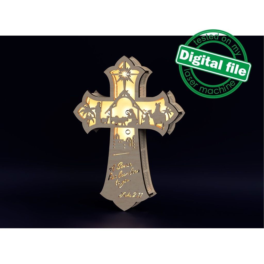 DXF, SVG files for laser Light Cross A Savior has born to you, Vector project, Glowforge, Material thickness 1/8 inch (3.2 mm)