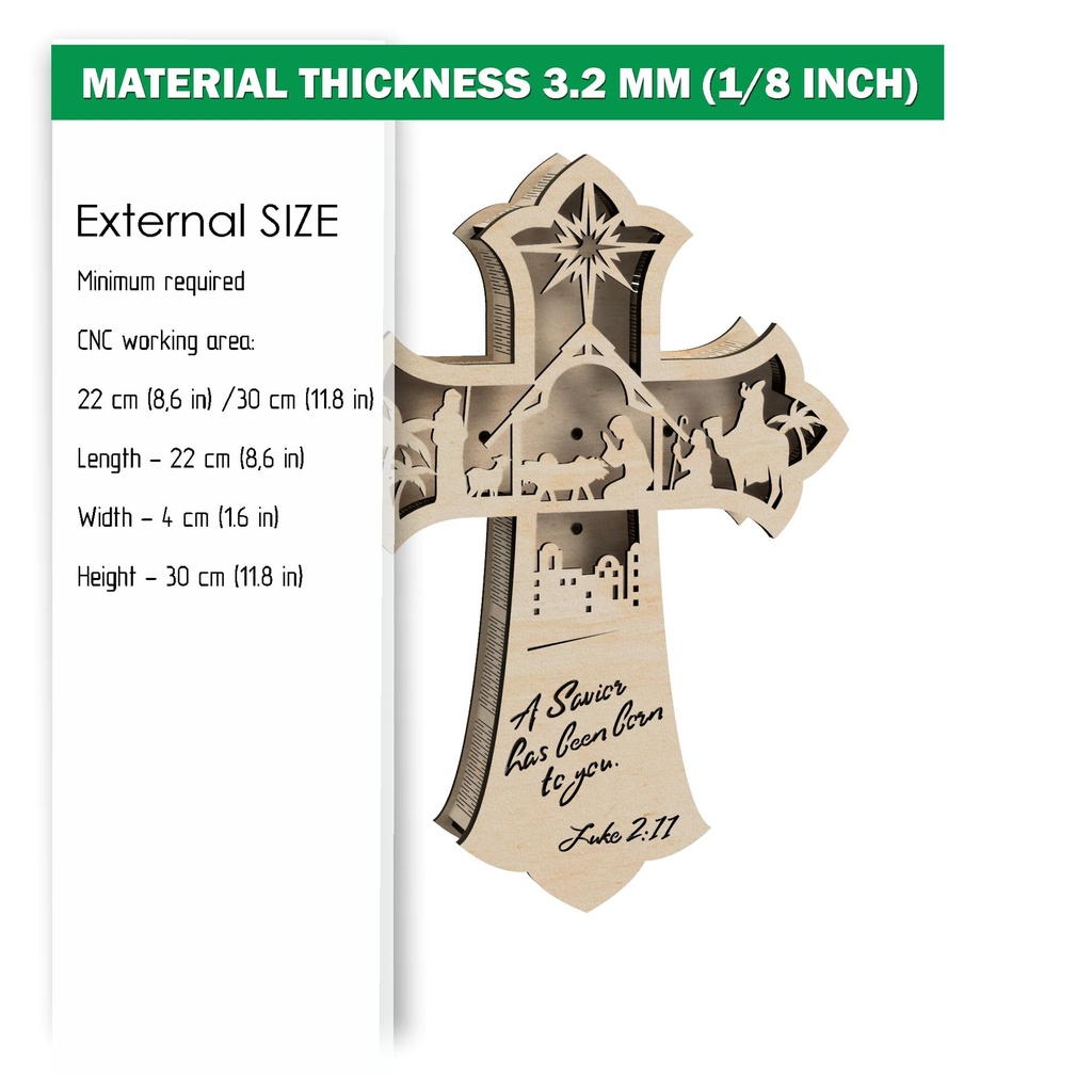 DXF, SVG files for laser Light Cross A Savior has born to you, Vector project, Glowforge, Material thickness 1/8 inch (3.2 mm)